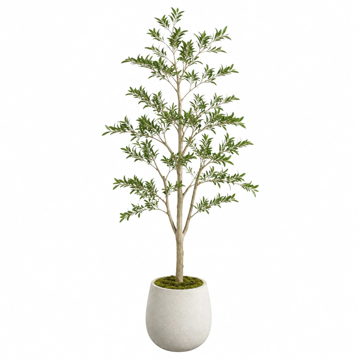 Arbre artificiel 210 cm en plastique vert avec pot blanc cassé décoratif