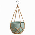 Pot de fleurs suspendu Ø 18 cm en céramique vert sauge avec suspension en corde style bohème