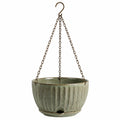Pot de fleurs suspendu diamètre 24 cm en céramique vert sauge pour plantes style strié