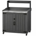 Table de jardinage 100 x 50 x 150 cm en acier noir avec plan de travail inox et rangement mobile
