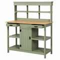 Table de rempotage 112 x 55 x 173 cm en bois vert avec plan de travail naturel et rangements