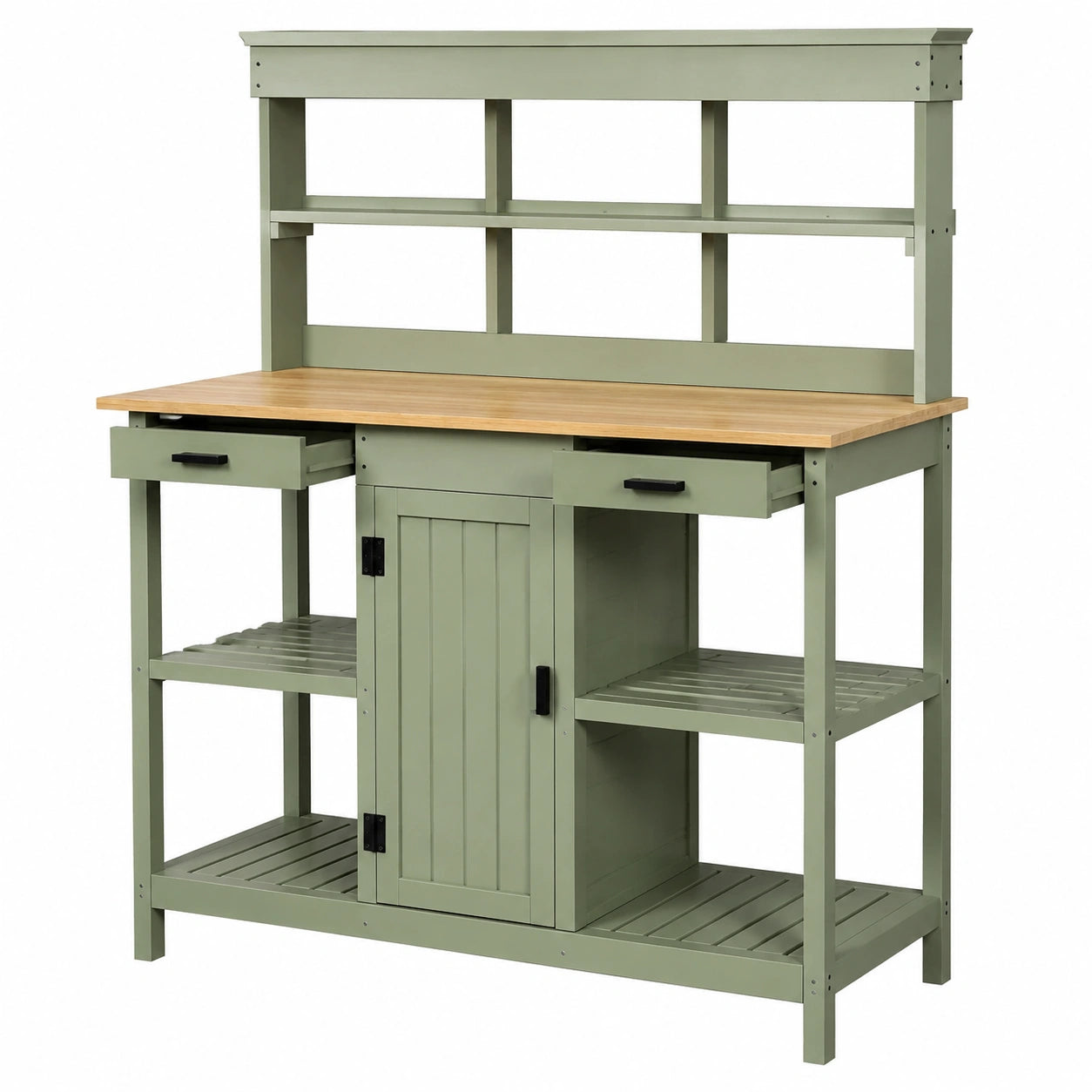 Table de rempotage 112 x 55 x 173 cm en bois vert avec plan de travail naturel et rangements