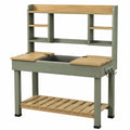 Table de jardinage 120 x 55 x 170 cm en bois vert sauge avec évier et rangements