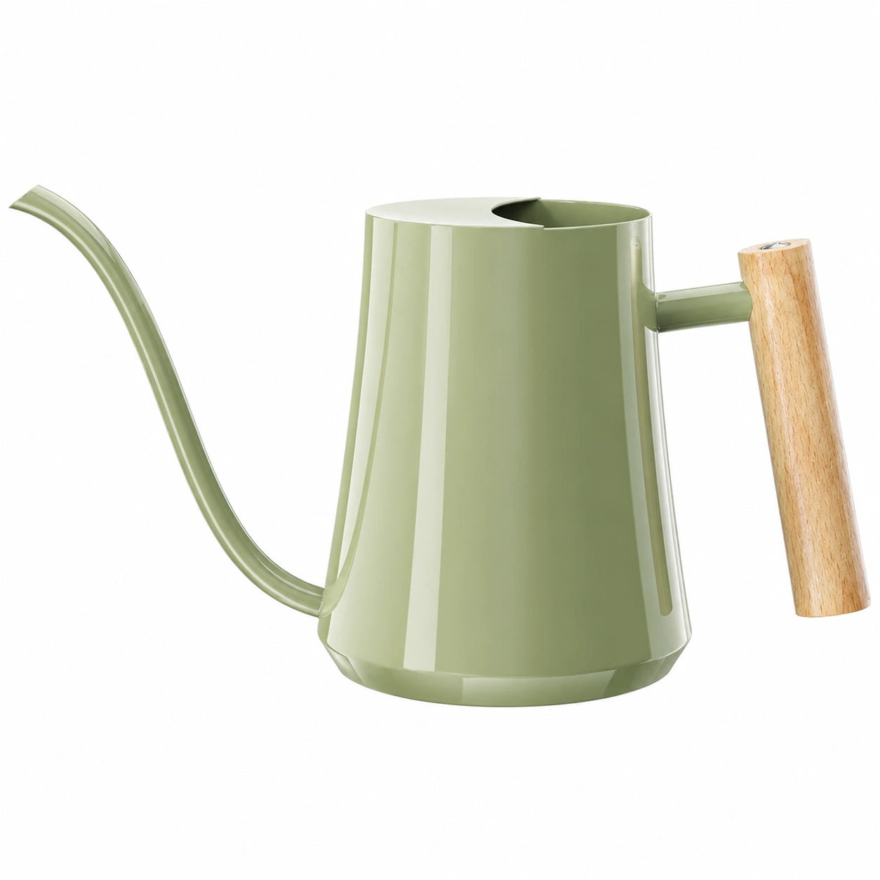 Arrosoir 1.5 L en acier vert sauge avec poignée en bois - bec long pour plantes
