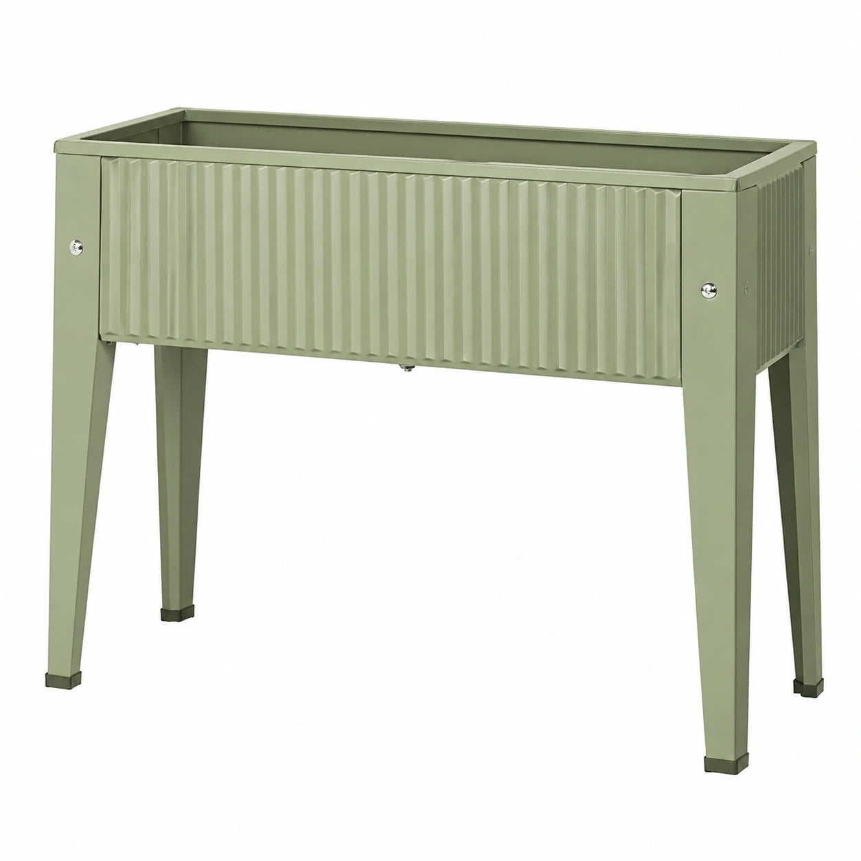 Jardinière surélevée 100 x 40 x 80 cm en métal vert sauge à panneaux nervurés pour jardin