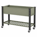 Jardinière surélevée 120 x 60 x 90 cm en acier vert à roulettes avec étagère