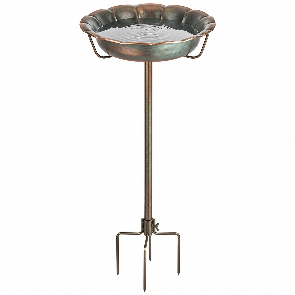Bain d’oiseaux sur pied 40 cm métal bronze pour jardin extérieur
