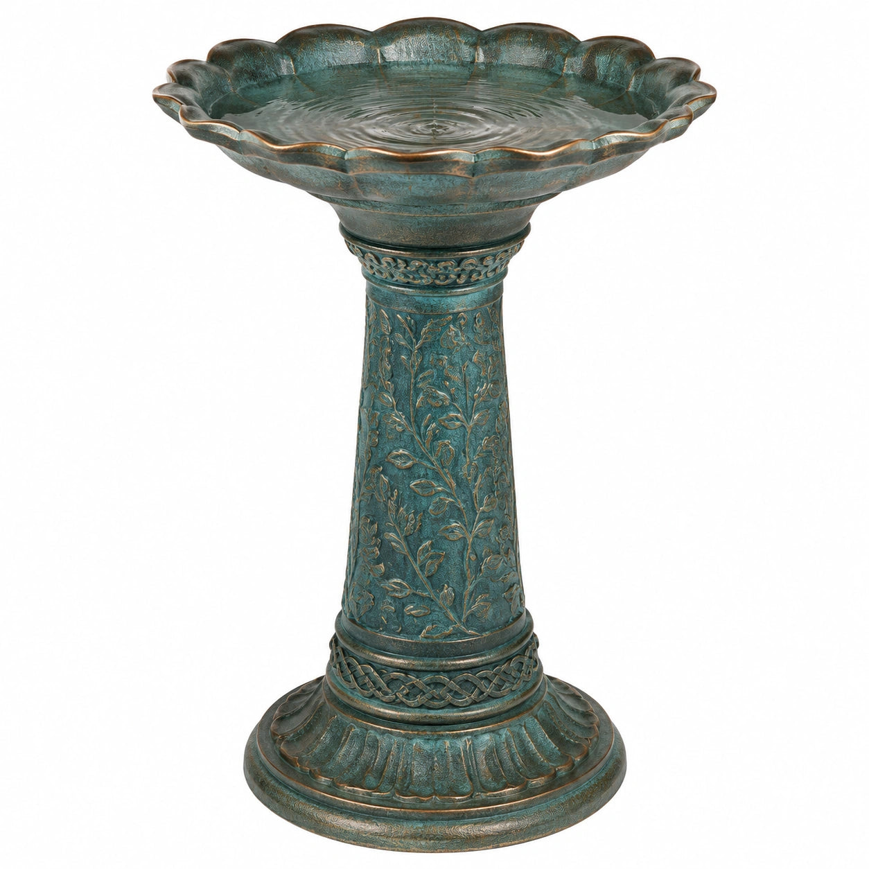 Bain d’oiseaux sur pied Ø 50 cm en résine vert bronze style classique