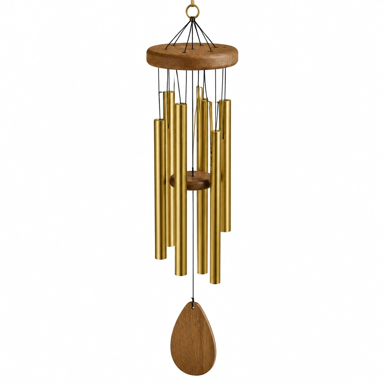 Carillon éolien 90 cm en bois et métal doré décoratif suspendu