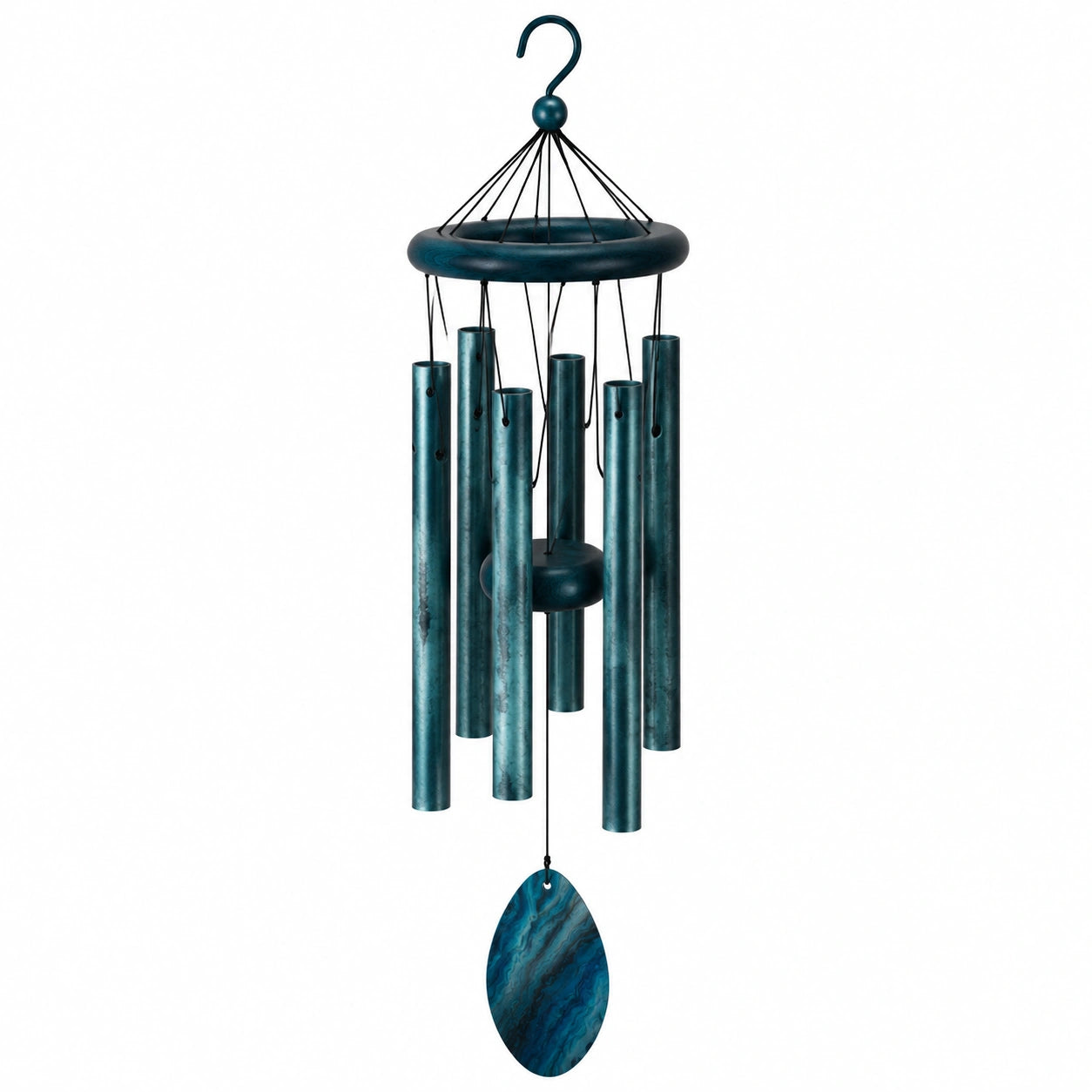Carillon éolien 85 cm en aluminium bleu pétrole à suspendre pour jardin style décoratif