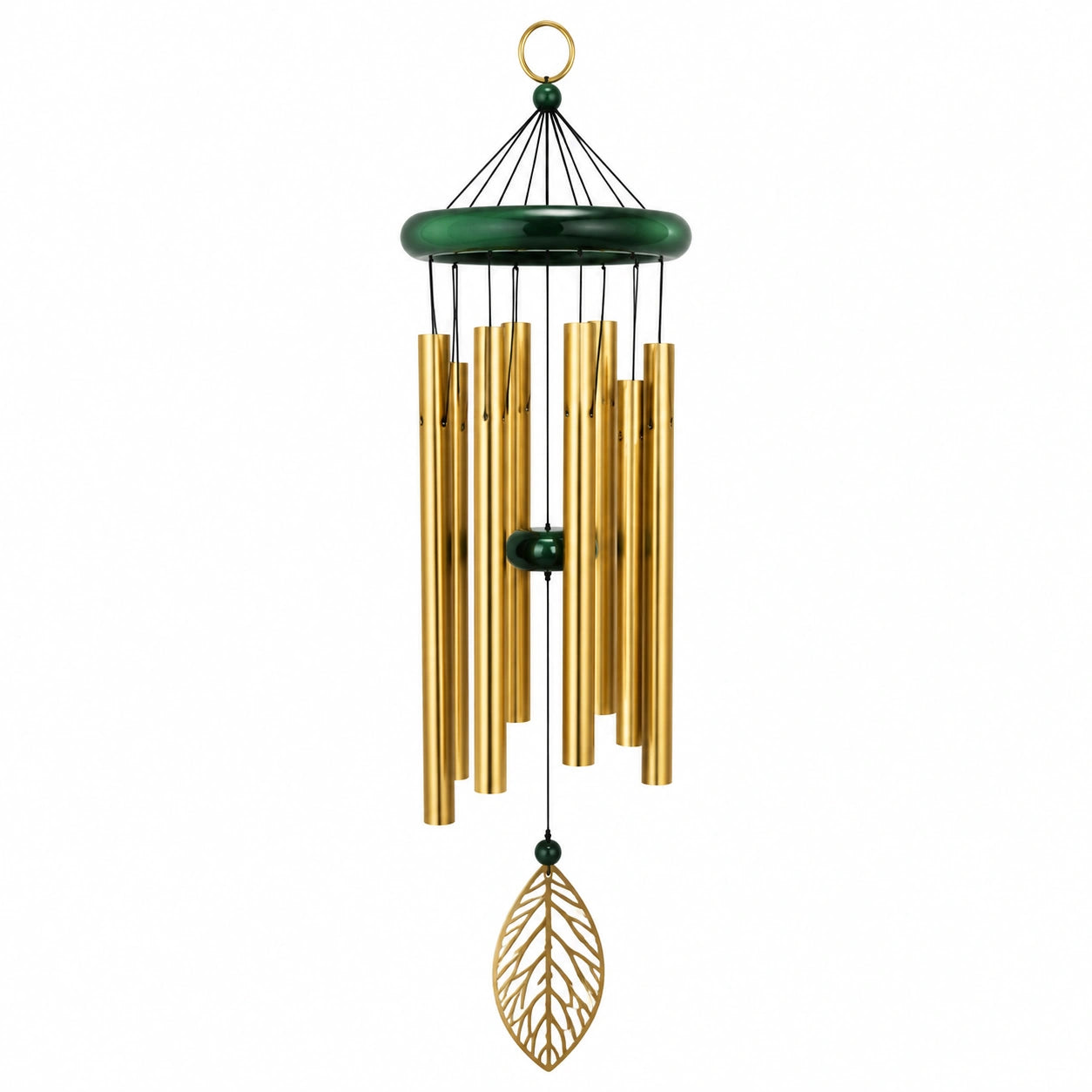 Carillon éolien 100 cm en métal doré et vert pour jardin style décoratif