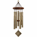 Carillon à vent 90 cm en métal doré et bois à suspendre pour jardin