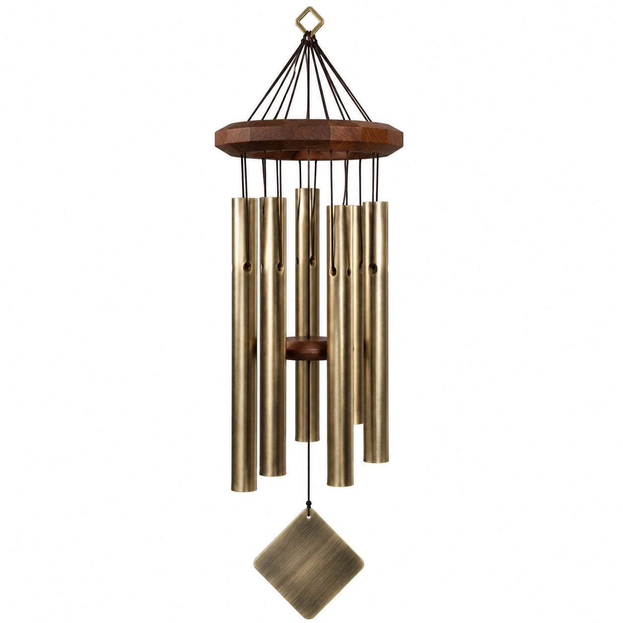 Carillon à vent 90 cm en métal doré et bois à suspendre pour jardin