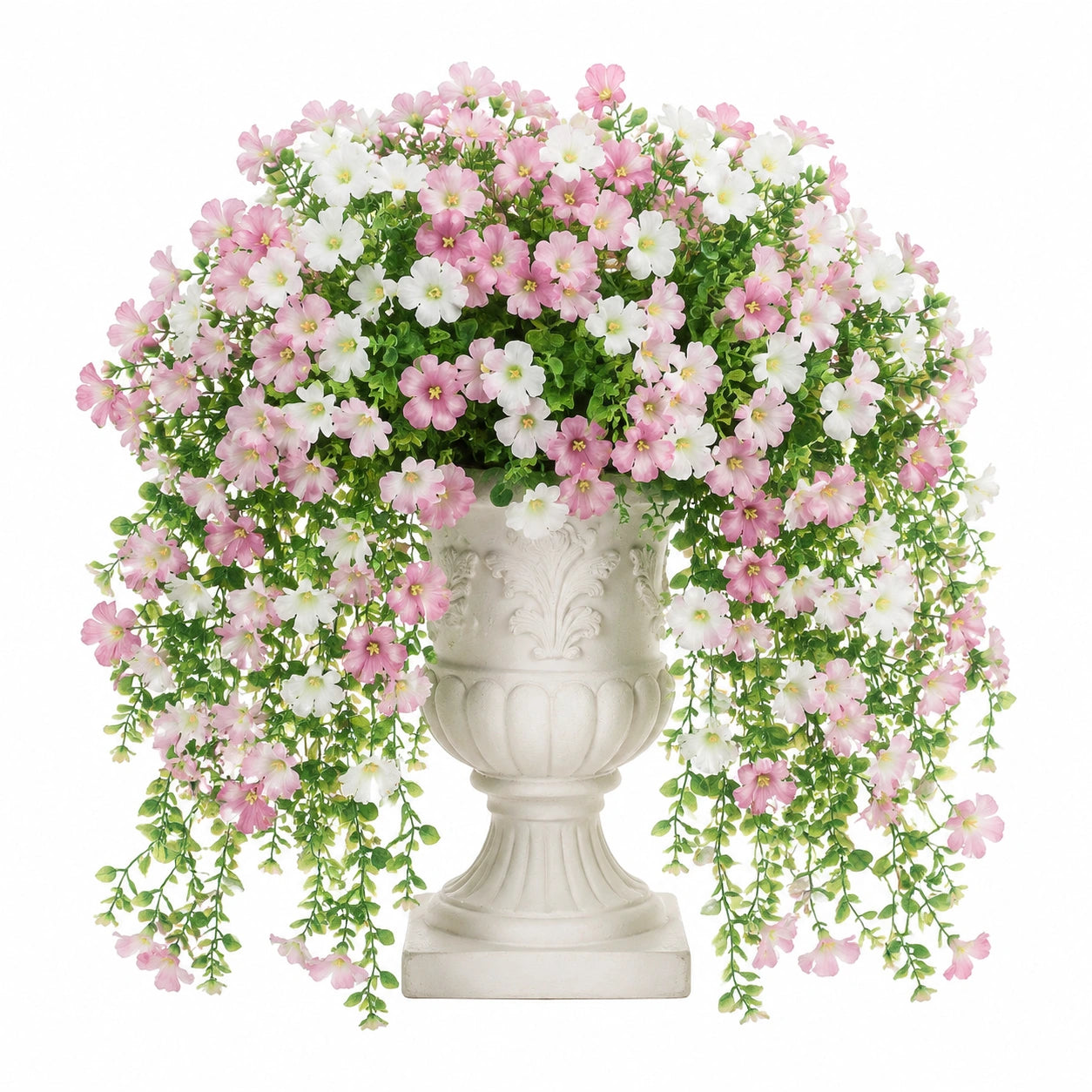Plante artificielle en pot 75 cm fleurs retombantes rose blanc en polyester pour décoration intérieure