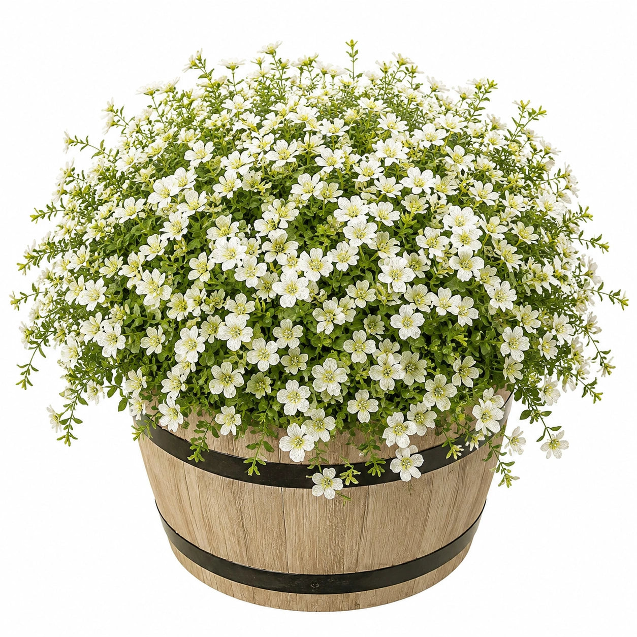 Plante artificielle fleurie 45 cm blanc vert en textile et plastique avec pot décoratif style rustique