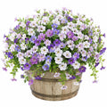Plante artificielle en pot 55 cm fleurs violettes blanches feuillage retombant décorative