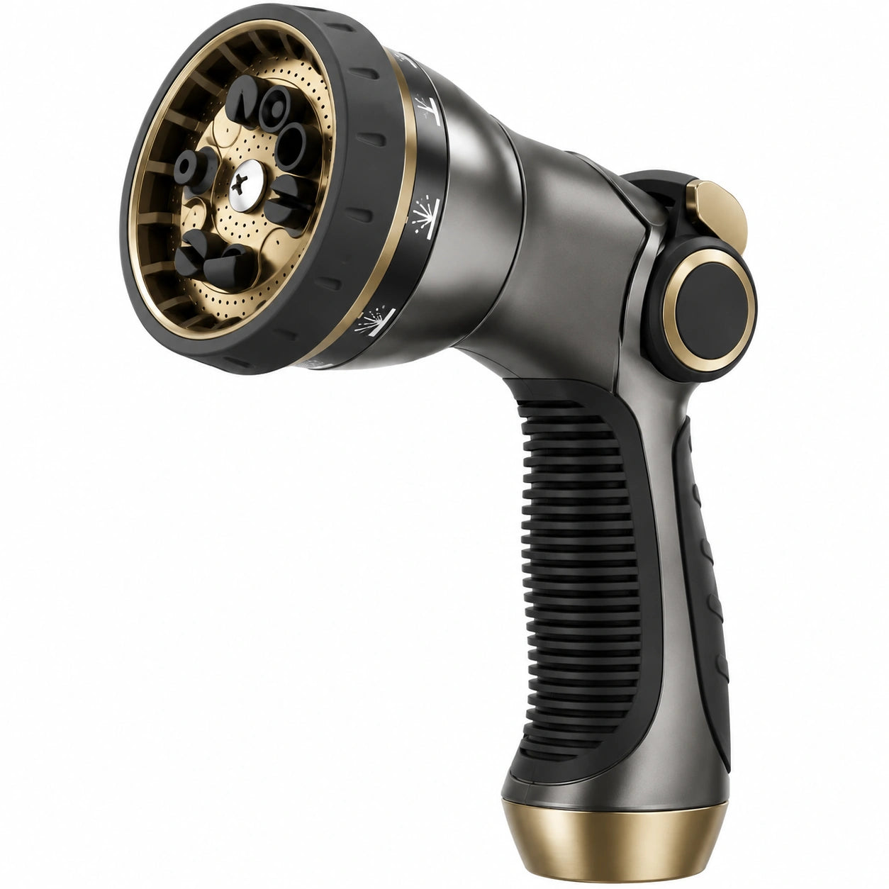 Pistolet d'arrosage 25 cm en plastique noir et doré à jets réglables