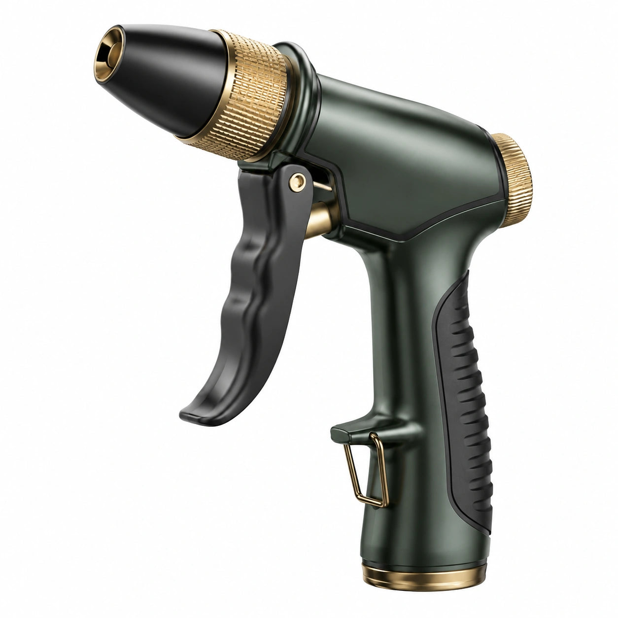 Pistolet d'arrosage 20 cm en plastique vert foncé et noir à jet réglable