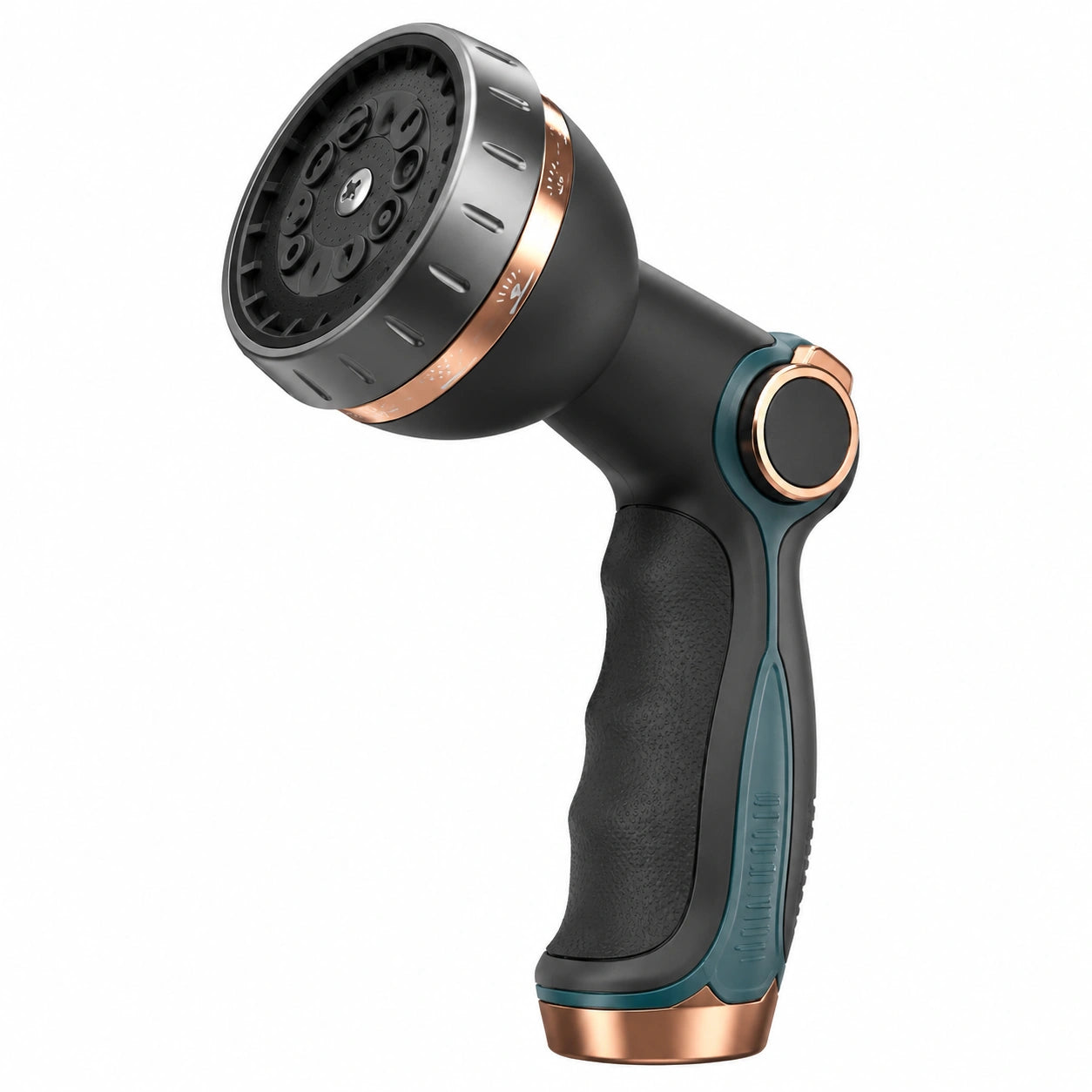 Pistolet d’arrosage 20 cm en plastique noir vert et cuivre à jet réglable