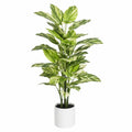 Plante verte artificielle 150 cm en plastique vert crème avec pot blanc pour intérieur