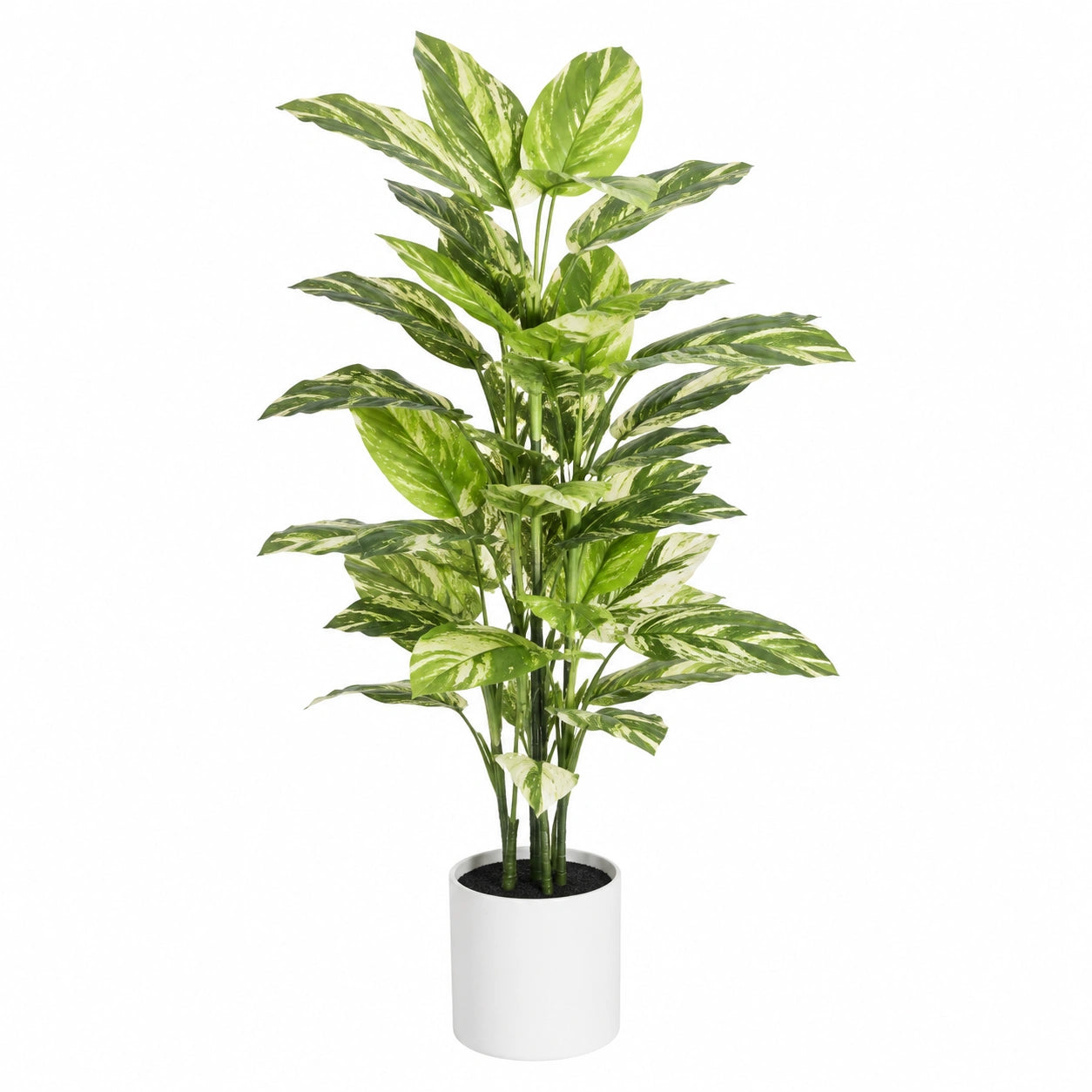 Plante verte artificielle 150 cm en plastique vert crème avec pot blanc pour intérieur